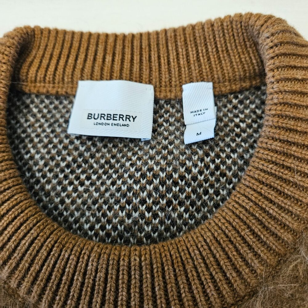 Burberry Mohair Cashmere Wool Blend Brown Checked Sweater - Size M - Picture 3 of 9